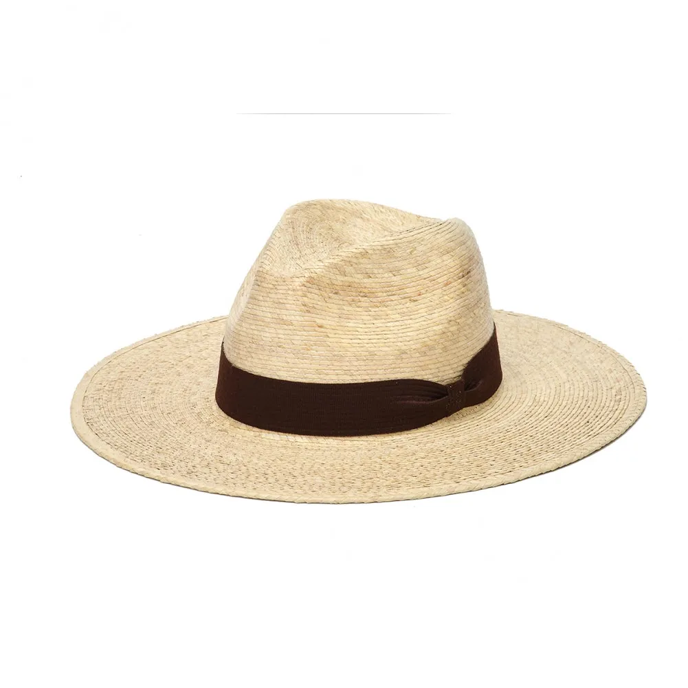 MX-980 MEXICAN PALM LEAF FLAT BRIM HAT WITH BROWN BAND-NATURAL