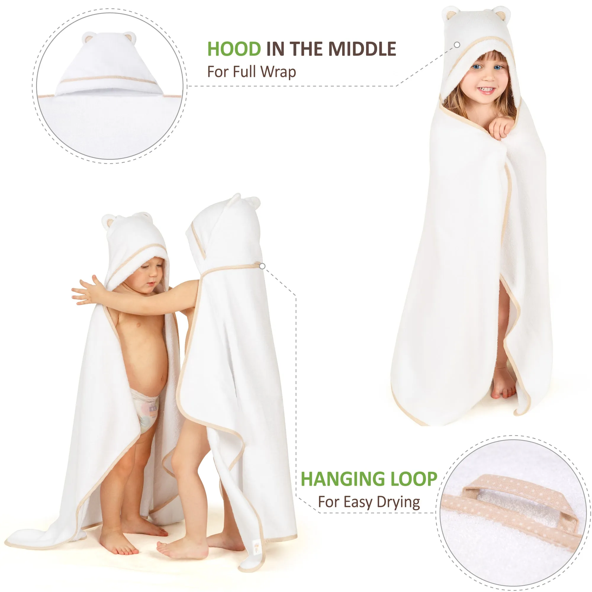 Premium Bamboo Toddler Towel with Hood (White)