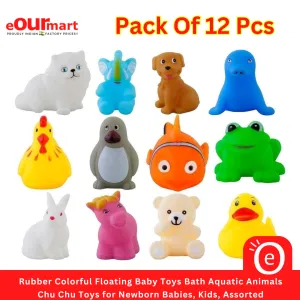 Rubber Colorful Floating Baby Toys Bath Aquatic Animals Chu Chu Toys for Newborn Babies, Kids, Assorted