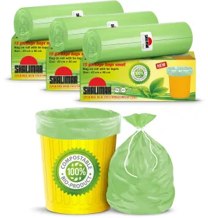 Shalimar Premium Compostable/Biodegradable Garbage Bags (Small) Size 43 cm x 51 cm 3 Rolls (45 Bags) (Trash Bag/Dustbin Bag) (Green Color)