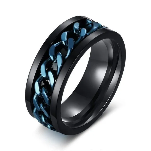 Spinner Chain Ring Men's Stainless Steel Fidget Metal Gold Black Blue silver Color Reliever Stress Jewellery Ring