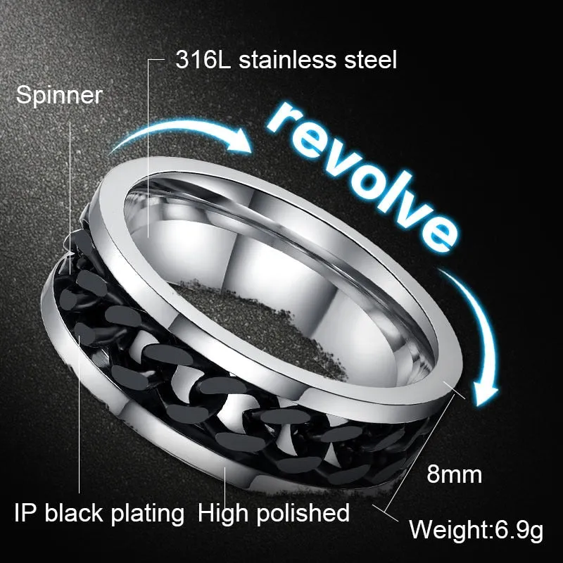 Spinner Chain Ring Men's Stainless Steel Fidget Metal Gold Black Blue silver Color Reliever Stress Jewellery Ring