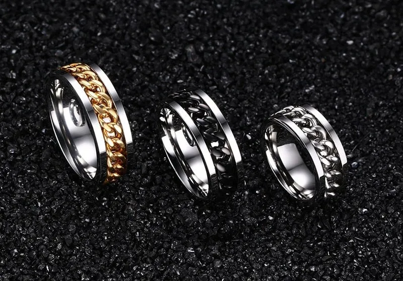 Spinner Chain Ring Men's Stainless Steel Fidget Metal Gold Black Blue silver Color Reliever Stress Jewellery Ring