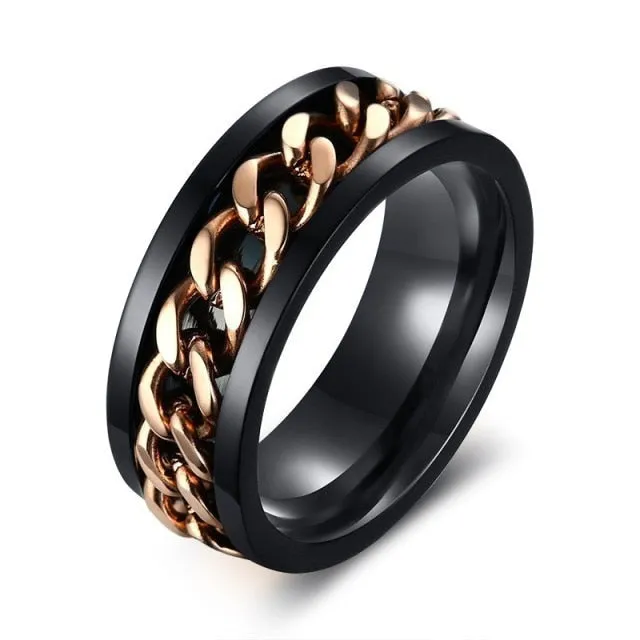 Spinner Chain Ring Men's Stainless Steel Fidget Metal Gold Black Blue silver Color Reliever Stress Jewellery Ring