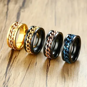 Spinner Chain Ring Men's Stainless Steel Fidget Metal Gold Black Blue silver Color Reliever Stress Jewellery Ring