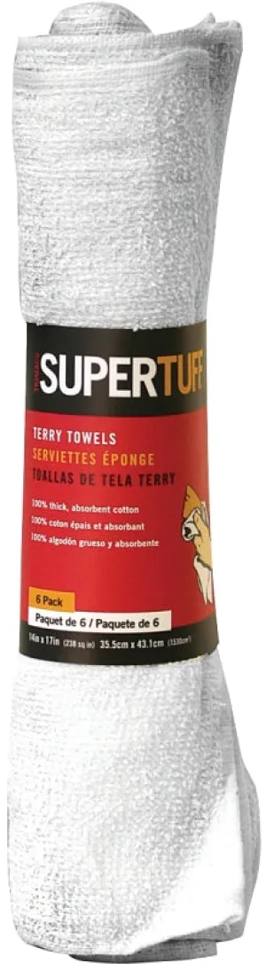 Trimaco SuperTuff 10756 Terry Towel, 17 in L, 14 in W, Cotton, White :PK6: QUANTITY: 1