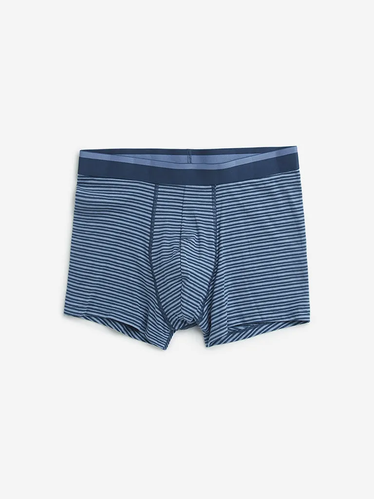 WES Lounge Blue Printed Cotton Blend Trunks - Pack of 3